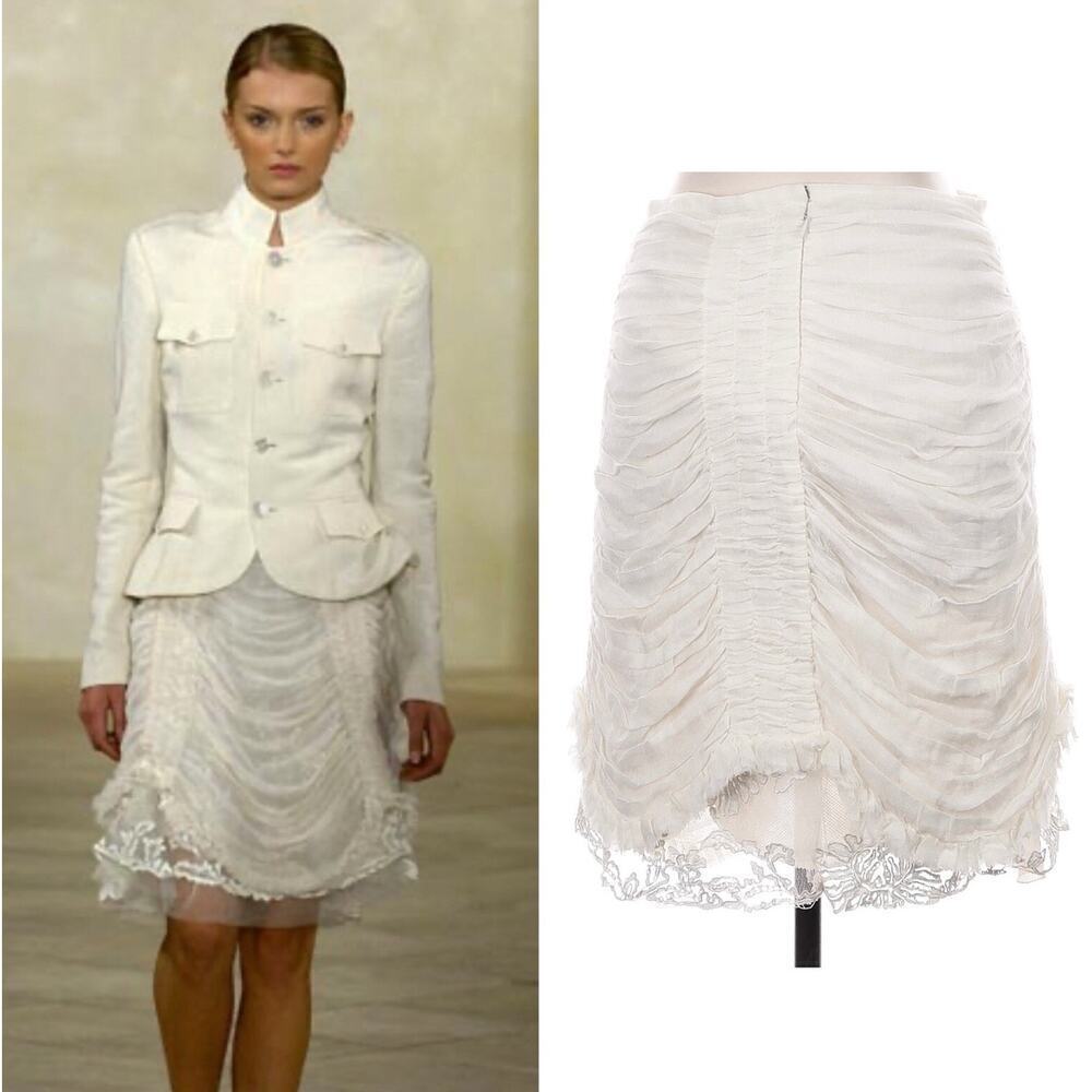 Ralph Lauren Collection Purple Label Runway Ruched Skirt Ruffle Chiffon 6 S 2007
